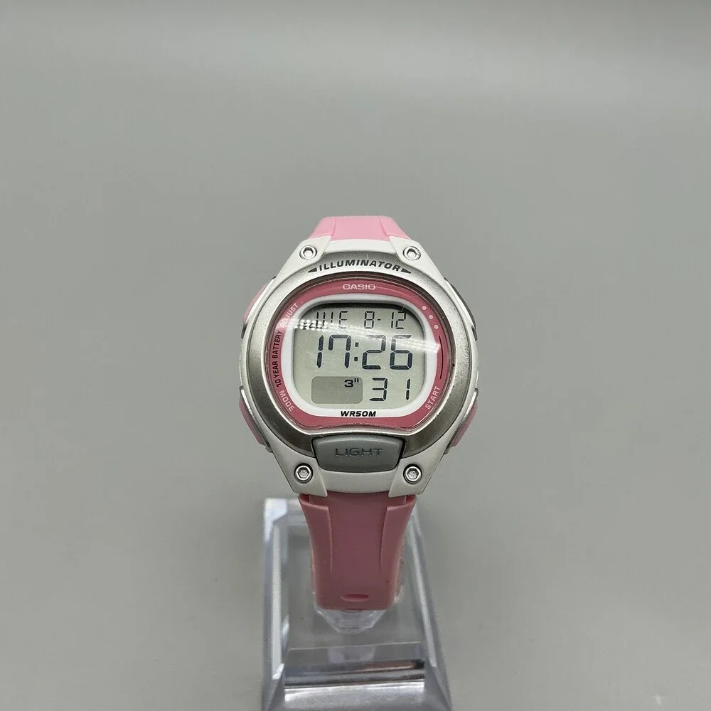 Casio LW-203 Womens Watch 34mm White Digital Dial Pink Resin Illuminator WR50M